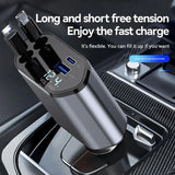 4-in-1 Retractable Car Charger | Dual Port USB-C PD Fast Charging